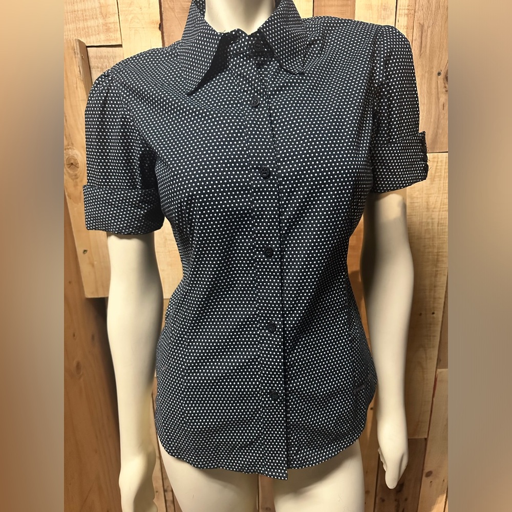 Volcom puff sleeve rockabilly Y2K polka dot button front top SZM